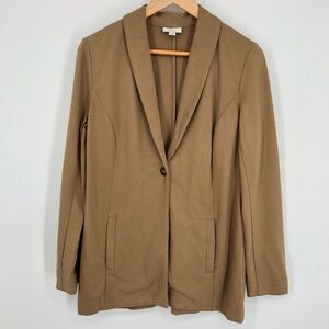 J Jill Womens Ponte Blazer SP Tan Longline Single Button Vented Pockets‎ Stretch